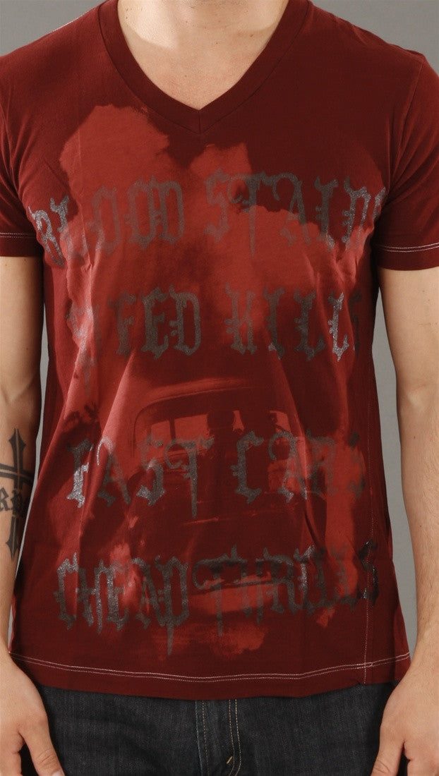 Salvage Cheap Thrills V-neck Tee in Red