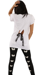 Sauce Black Lace Bow Cut Out Short Sleeve Tunic Fashion Jersey Tee White 