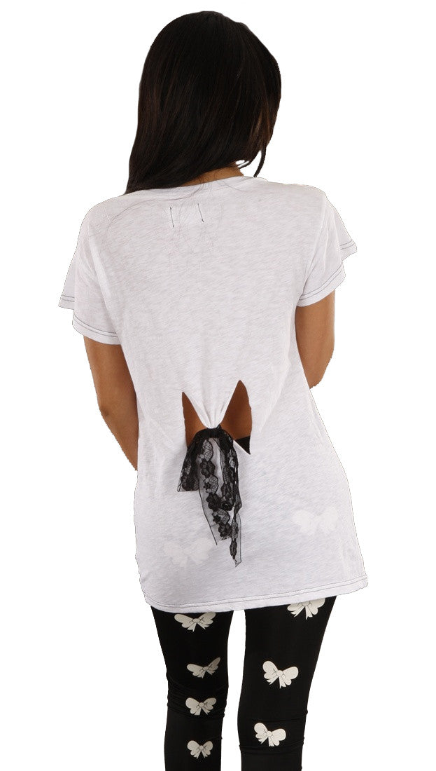 Sauce Lace Bow Tee in White
