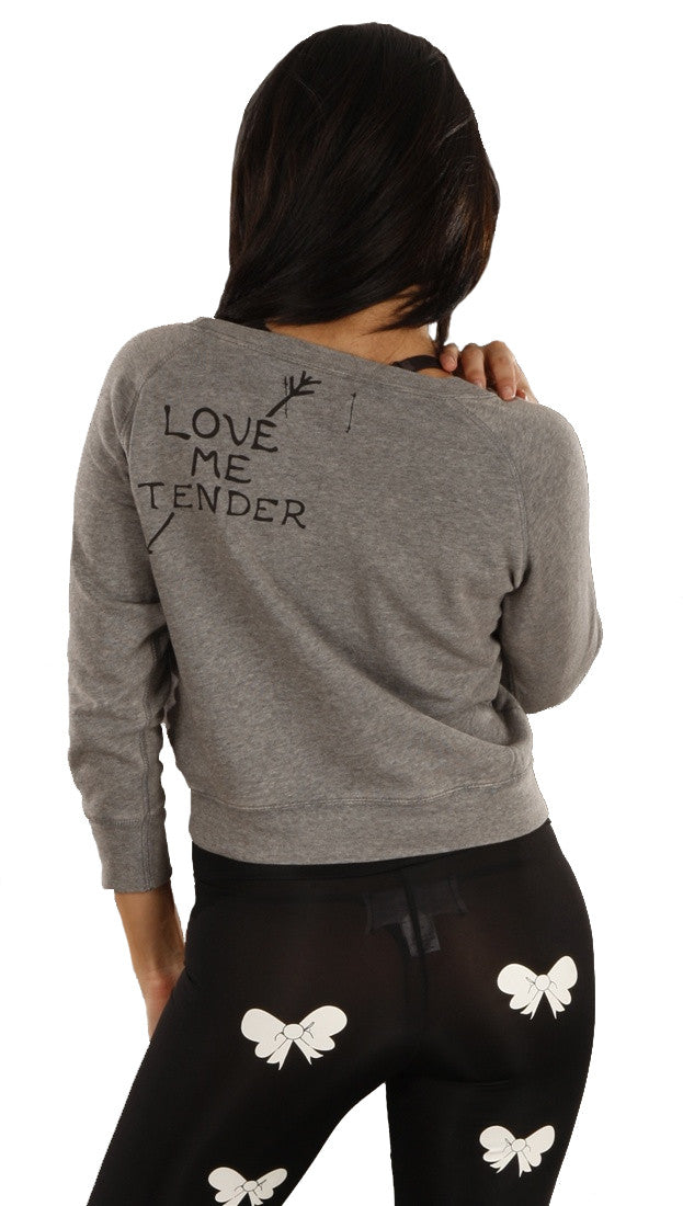 Sauce Love Me Tender Arrow Crop 3/4 Sleeve Sweatshirt in Gray 