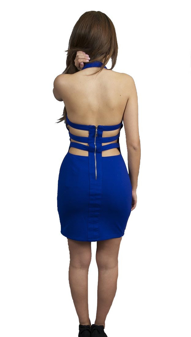 Scarabello Ray Cut Out Sweetheart Bra Top Halter Stud Dress Cobalt Blue … 