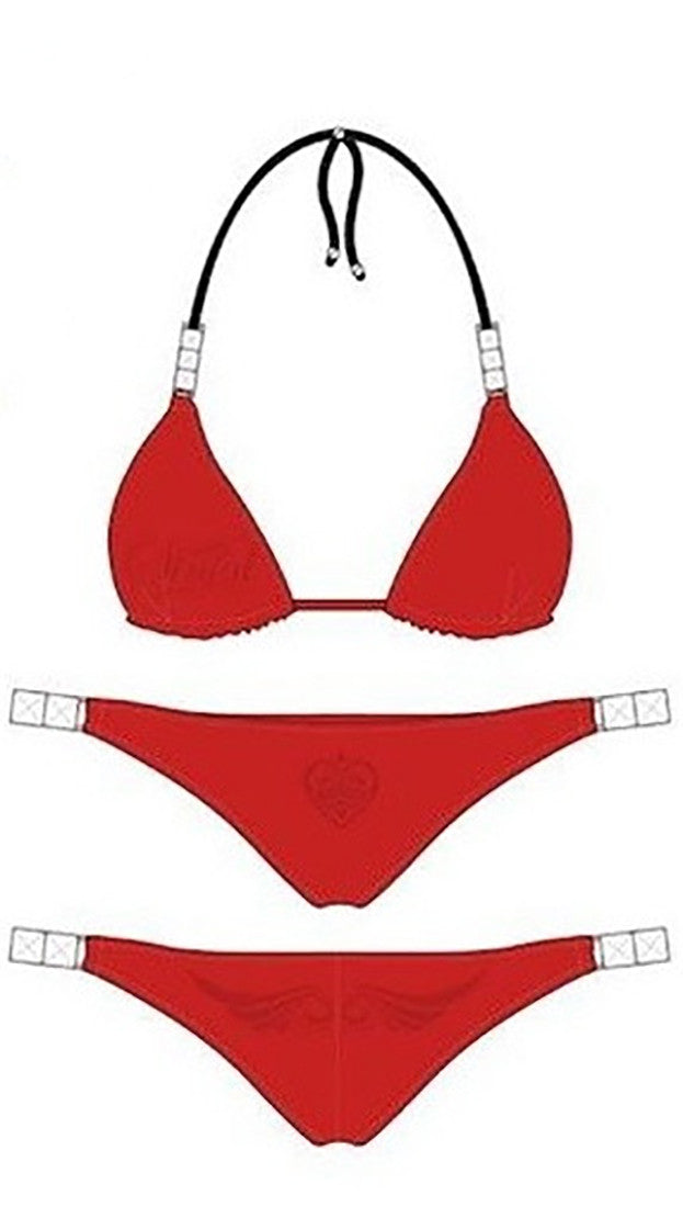 Sinful Palm Springs Pyramid Rhinestone Wings Bikini Set in Red 