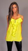 Single Dress Strappy Ruffle Silk Cami in Lime