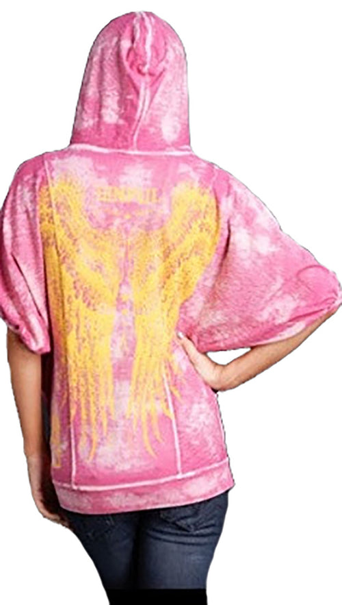 Sinful Vieja Hood Sweatshirt Top in Pink Bleach Brush Wash