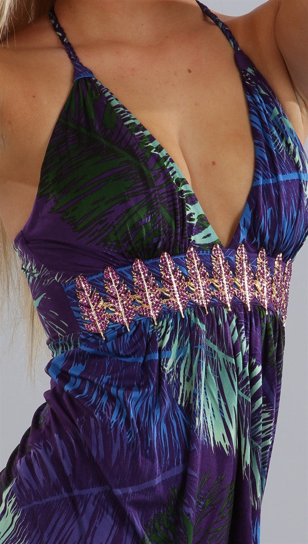 Sky Masayuki Leaf Rhinestone Dress in Purple
