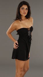 Sky Black Tube Mini Dress w/ Feathers & Chains