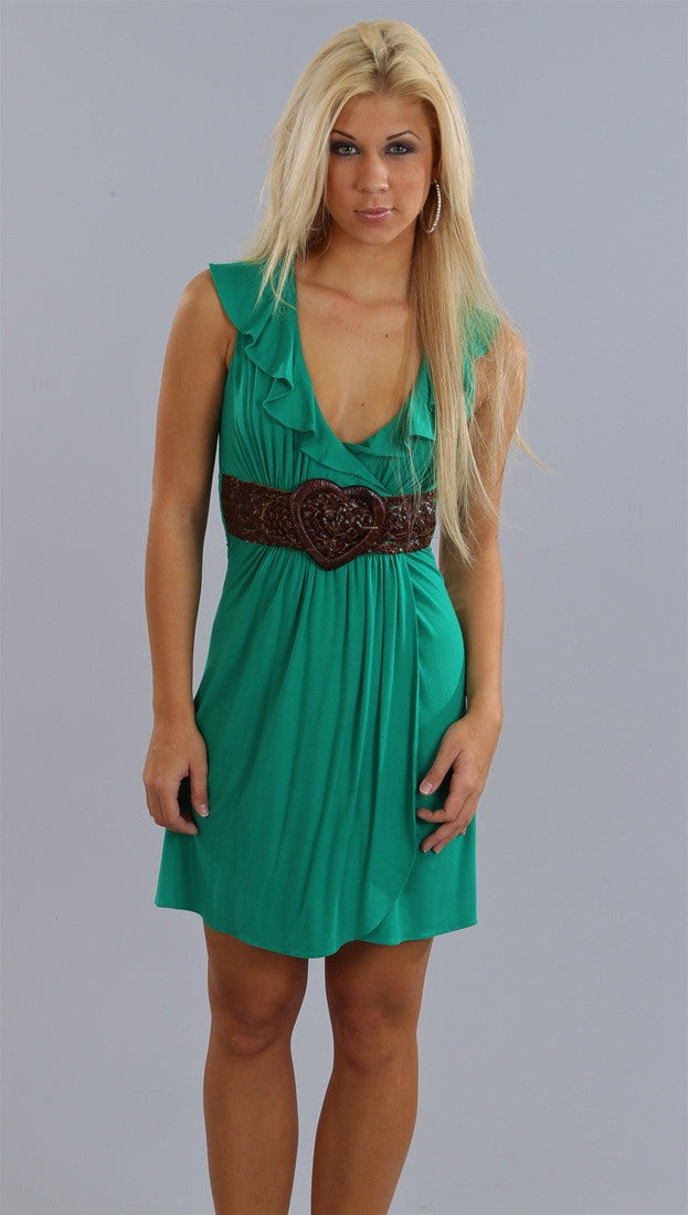 Sky Rizzo Heart Belt Dress in Emerald