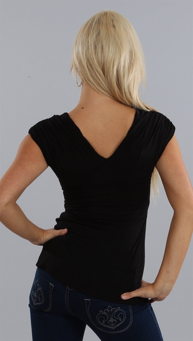 Sky Azle Sequin Strip Flower Top in Black