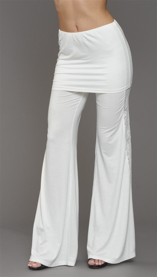 Beyond Retro Wide Leg Foldover Skirt Pants in Off White by Sugar