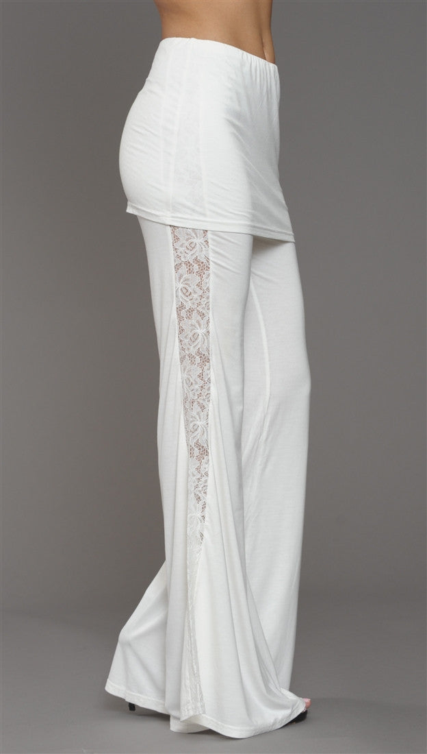 Miss Selfridge lace side split wide leg pants in white | ASOS