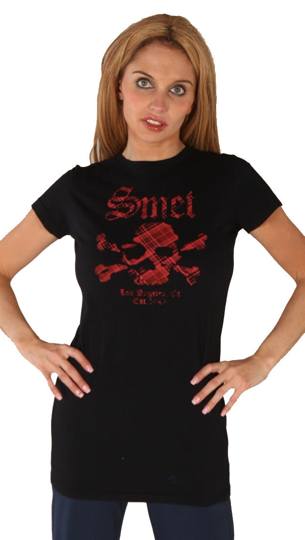  	Smet Born on the Streets Basic Icon Long Tunic Red Skull Tee Shirt Black 