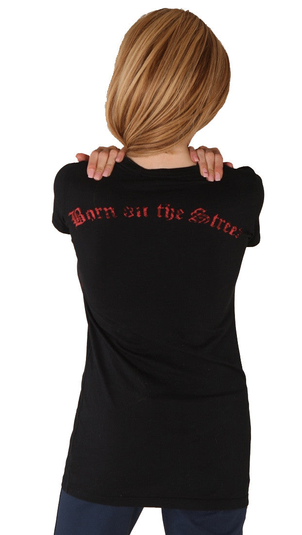  	Smet Born on the Streets Basic Icon Long Tunic Red Skull Tee Shirt Black 