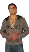 Smet Mens Knight Zip Up Hoodie Sweatshirt Grey 