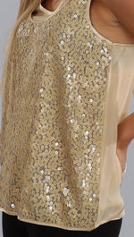 Single Dress Sequin Double Layer Silk Top in Champagne