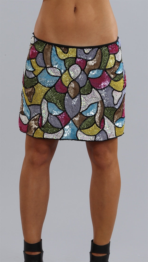 Single Dress Silk Beaded Sequin Mini Disco Skirt in Multi