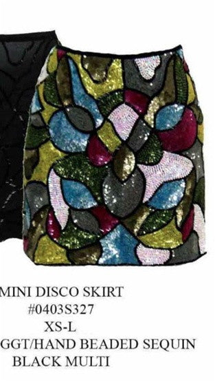 Single Dress Silk Beaded Sequin Mini Disco Skirt in Multi