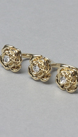 Soho Collection Two Finger Flower Ring in Gold