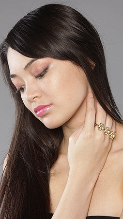 Soho Collection Two Finger Flower Ring in Gold