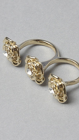 Soho Collection Two Finger Flower Ring in Gold