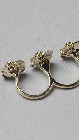 Soho Collection Two Finger Flower Ring in Gold