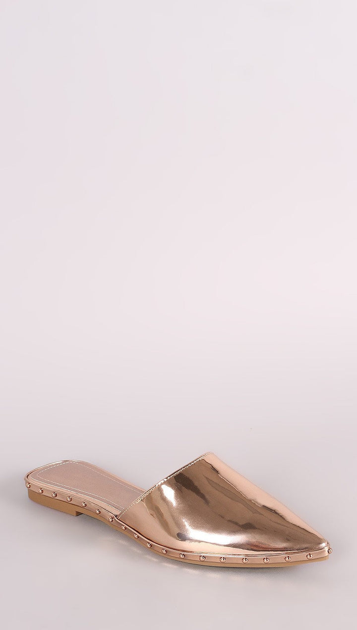 Watts Metallic Rose Gold Stud Loafer Pointy Slides Loafer Flat ShopAA