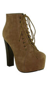 Stella Shoes Victoria Suede Lace-up Bootie in Tan
