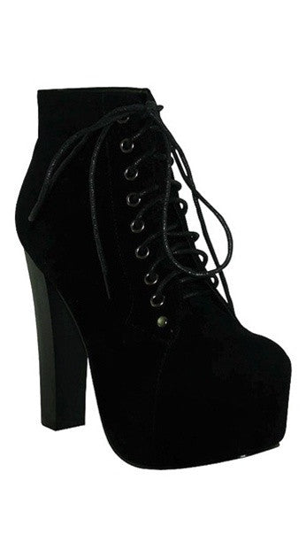 Stella Shoes Victoria Suede Lace-up Bootie in Black