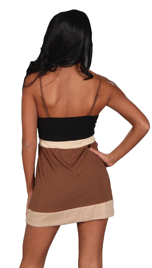 Sweetees Katia Color Block V Neck Tunic Tank Black Brown