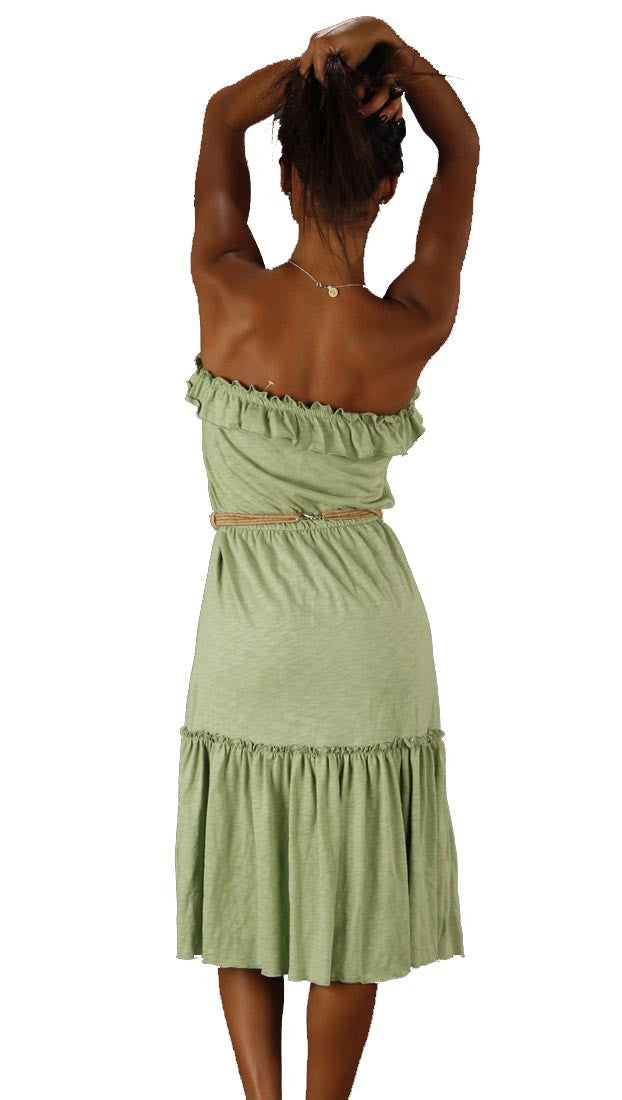 Sweetees Cinnamon Strapless Dress Braided Rope Belt Green 