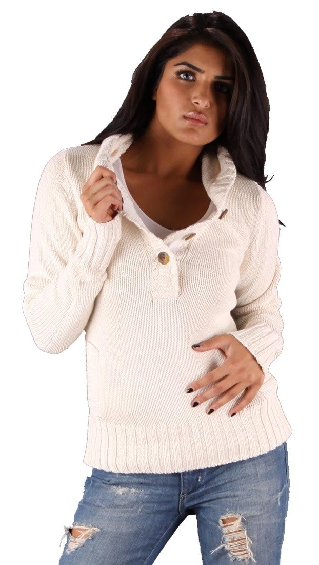 Sweet Romeo Pullover Hooded Pocket Sweater Natural Off White