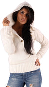 Sweet Romeo Pullover Knit Sweater Hooded Pocket Natural Off White