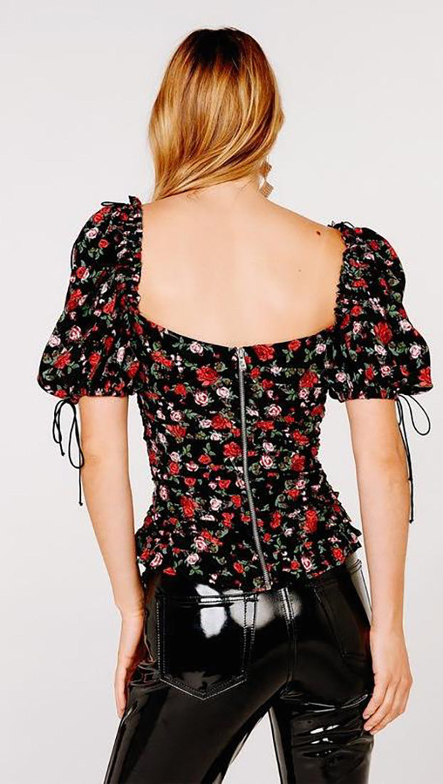 For Love & Lemons Tainted Button Front Top Ditsy Rose Romance l ShopAA