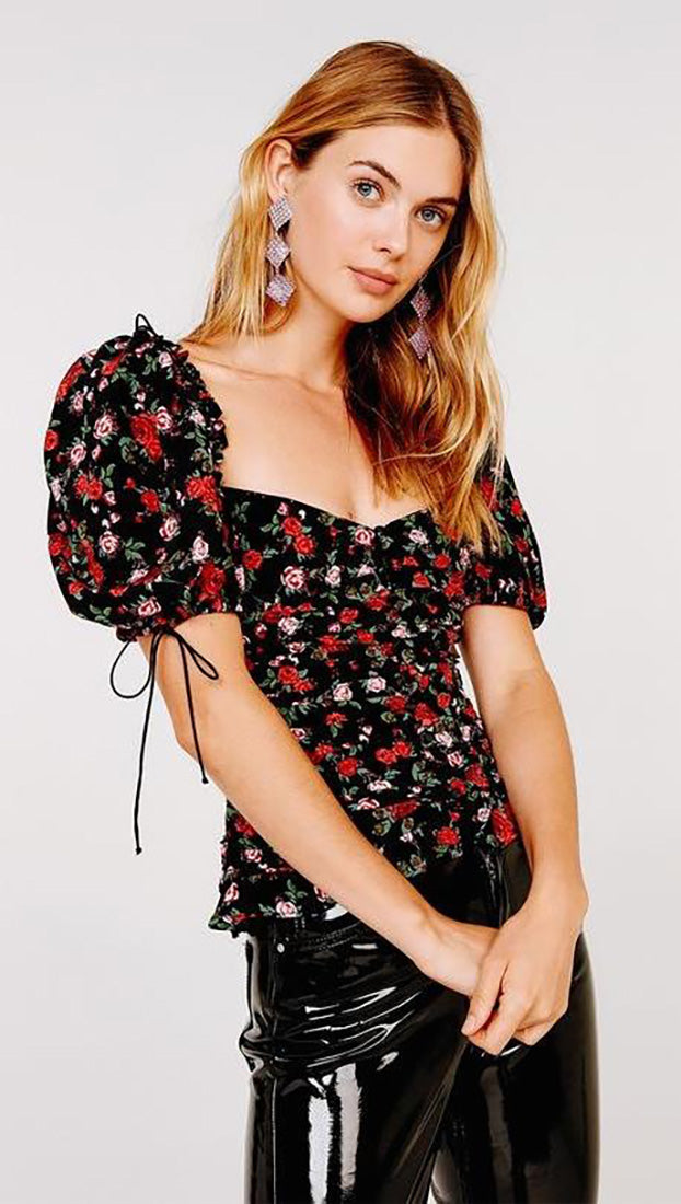 For Love & Lemons Tainted Button Front Top Ditsy Rose Romance l ShopAA