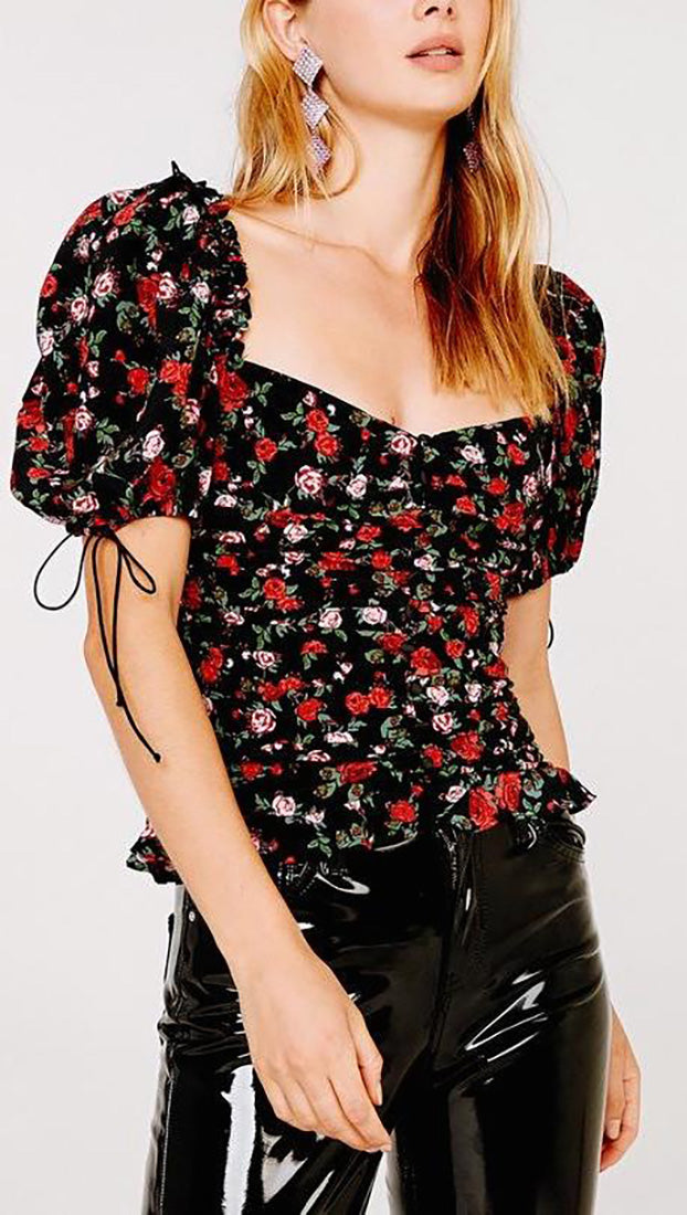 For Love & Lemons Tainted Button Front Top Ditsy Rose Romance l ShopAA