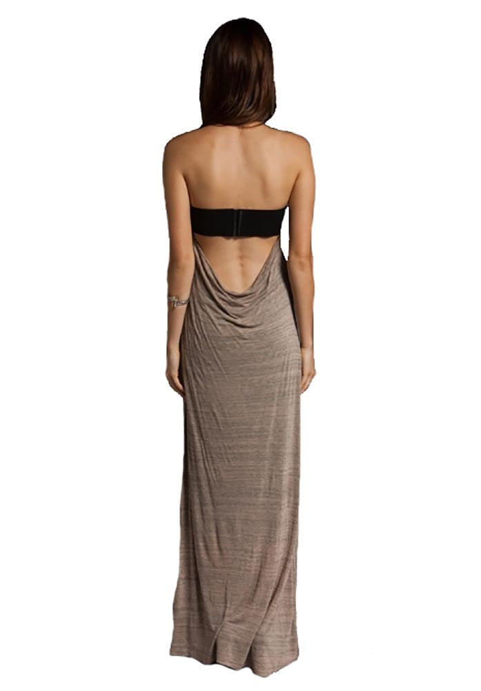 Testament Strapless Maxi w/ Draped Cowl Back in Olive