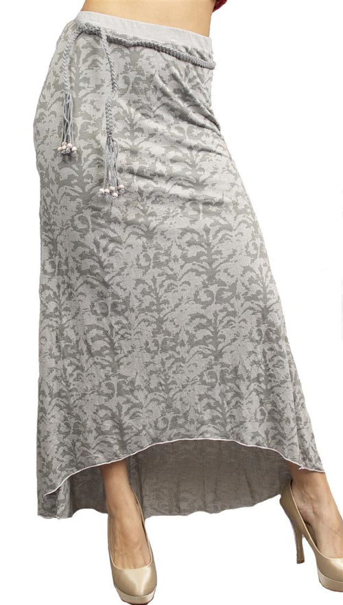 Testament Long Maxi Burnout Skirt Braided Bead Belt Grey