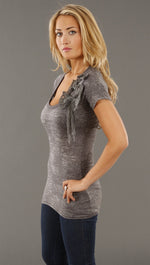 Threads 4 Thought Lace Bow Burnout Tee in Charcoal