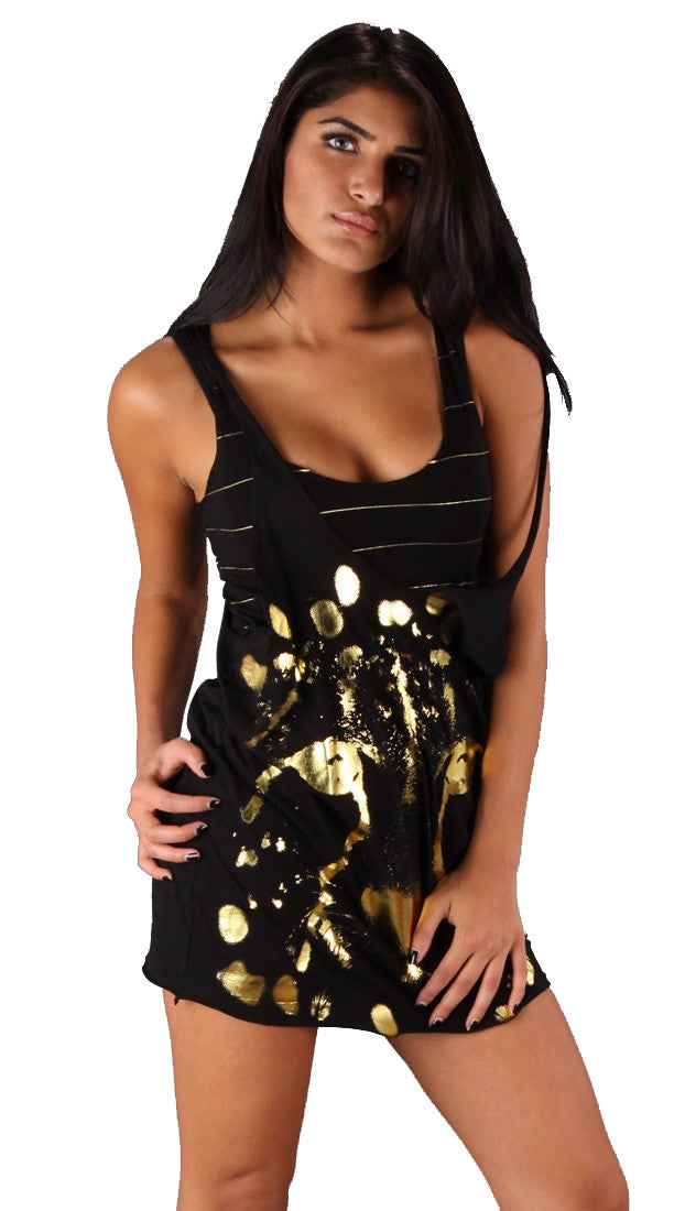 Trash & Luxury Double Layer Gold Cheetah Tank Tunic Dress Black 