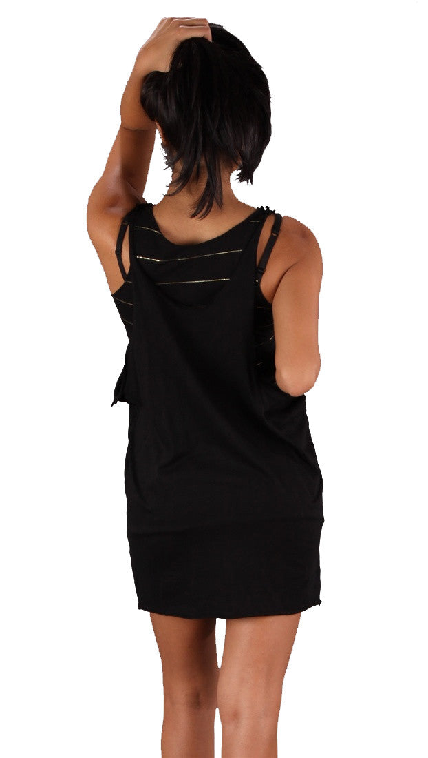 Trash & Luxury Double Layer Gold Cheetah Tank Tunic Dress Black 