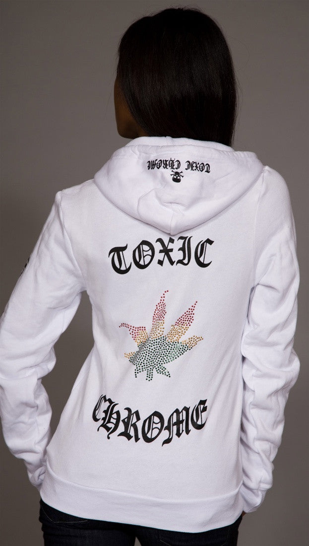 Toxic Chrome Pot Leaf Hoodie Unisex White