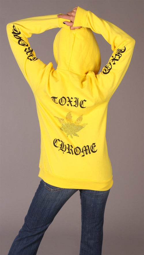 Toxic Chrome Pot Leaf Hoodie Unisex Yellow