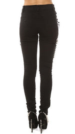Tripp NYC The High Waisted Ripped & Studded Cross Skinny Jean in Black
