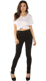 Tripp NYC The High Waisted Ripped & Studded Cross Skinny Jean in Black