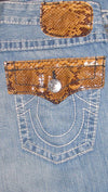 True Religion Joey Brown Python Jeans in Saddle Back