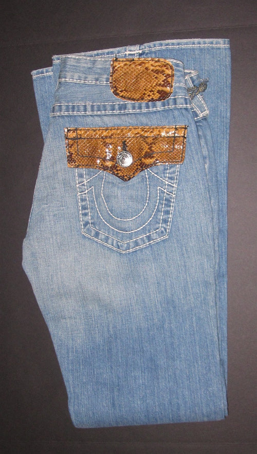True Religion Joey Brown Python Jeans in Saddle Back