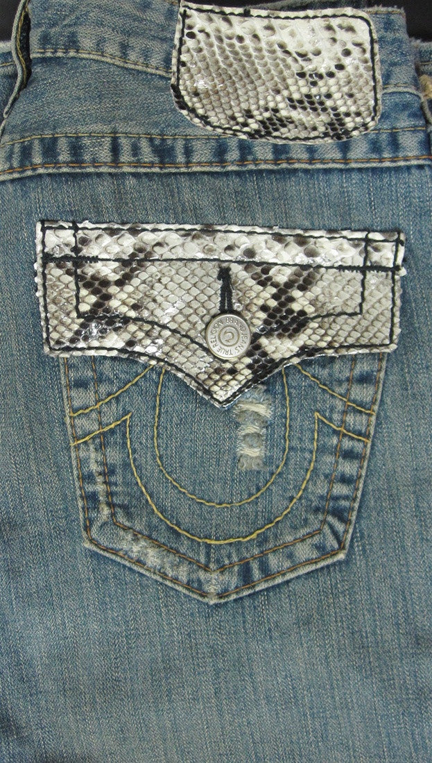 True Religion Joey Snake Skin Pocket Cover Jeans