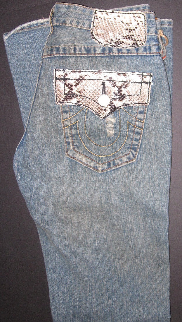 True Religion Joey Snake Skin Pocket Cover Jeans