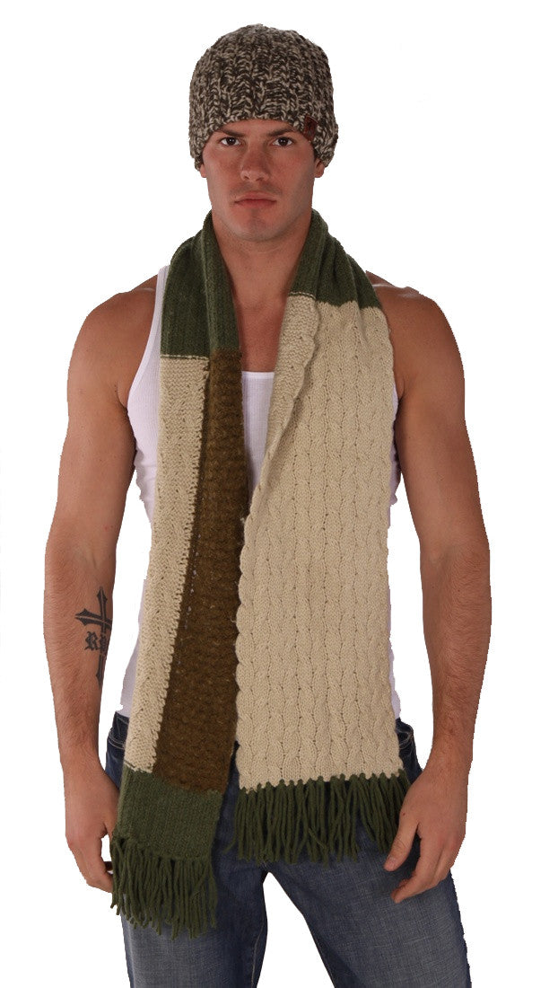 True Religion Mixed Cable Knit Scarf Green