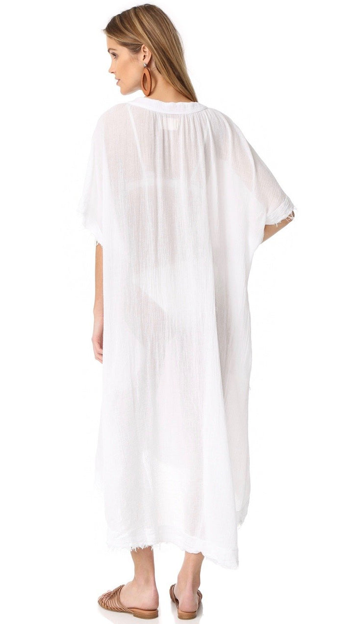 9Seed Tunisia Caftan Maxi Dress White Frayed Gauze Maxi | ShopAA