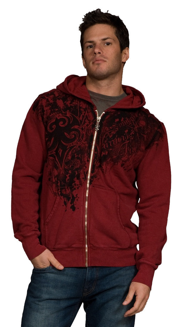  	Twelve Symbols Warriors Zip Up Tattoo Hoodie Sweatshirt Red 
